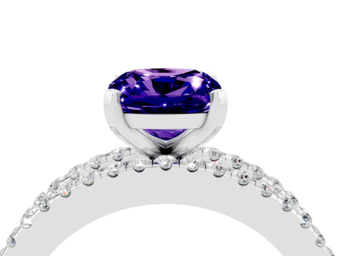 White gold Cushion Cut Tanzanite Solitaire Ring with Pavé and Channel Set Band_22