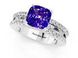 White gold Cushion Cut Tanzanite Solitaire Ring with Pavé and Channel Set Band_24