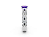 White gold Cushion Cut Tanzanite Solitaire Ring with Pavé and Channel Set Band_25