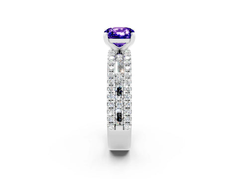 White gold Cushion Cut Tanzanite Solitaire Ring with Pavé and Channel Set Band_25