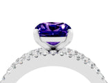 White gold Cushion Cut Tanzanite Solitaire Ring with Pavé and Channel Set Band_27