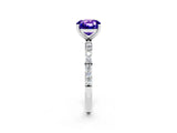 White gold Cushion Cut Tanzanite Solitaire Ring with Pave Band and Four Prong Setting_26