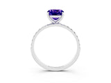 White gold Cushion Cut Tanzanite Solitaire Ring with Pave Band and Four Prong Setting_27
