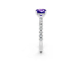 White gold Cushion Cut Tanzanite Solitaire Ring with Round  Pavé Band and Four-Prong Setting_62