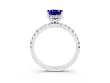 White gold Cushion Cut Tanzanite Solitaire Ring with Round  Pavé Band and Four-Prong Setting_63