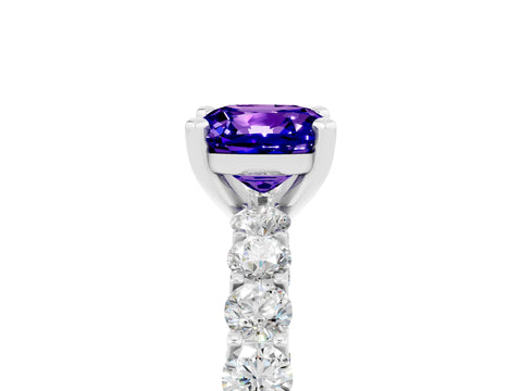 White gold Cushion Cut Tanzanite Solitaire Ring with Shared Prong Pavé Band and Four-Prong Setting_5