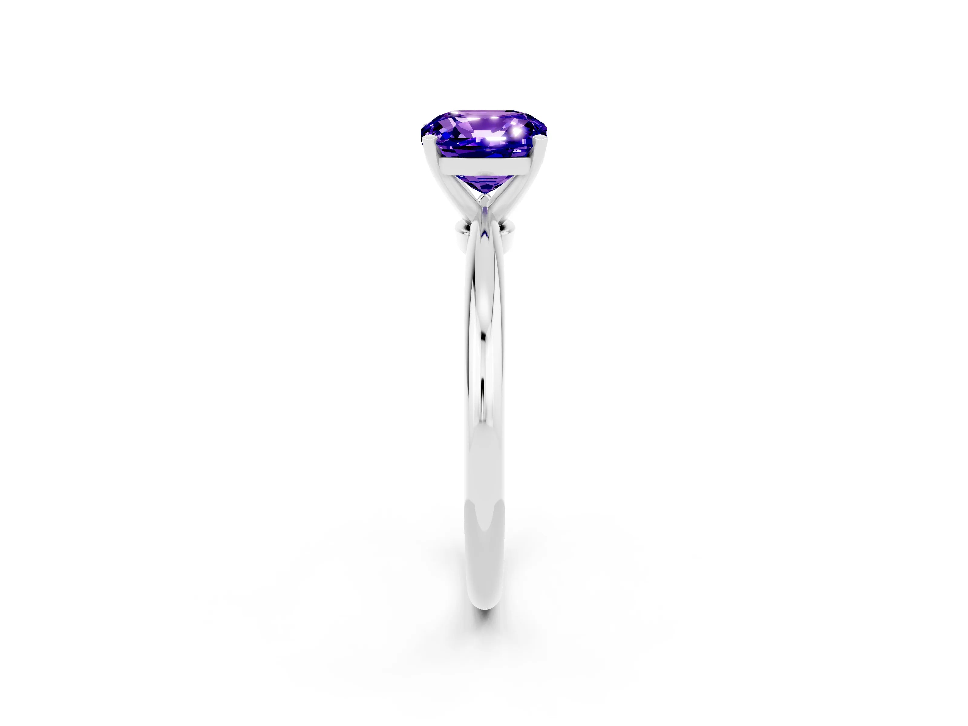 White gold Cushion Cut Tanzanite Solitaire Ring with Six-Prong Setting and Classic Band_2