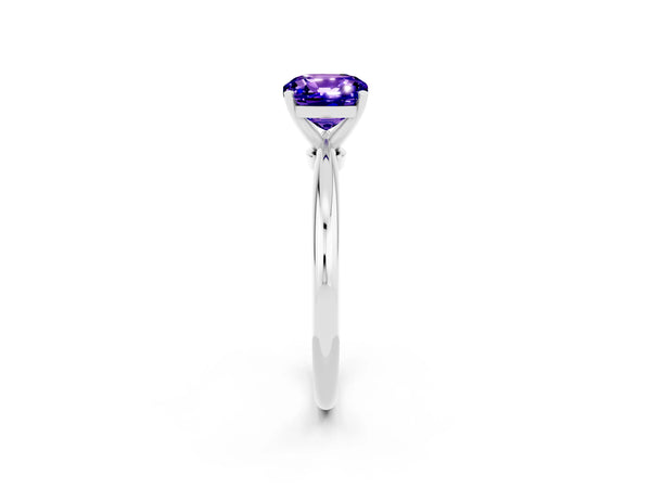 Platinum Cushion Cut Tanzanite Solitaire Ring with Six-Prong Setting and Classic Band
