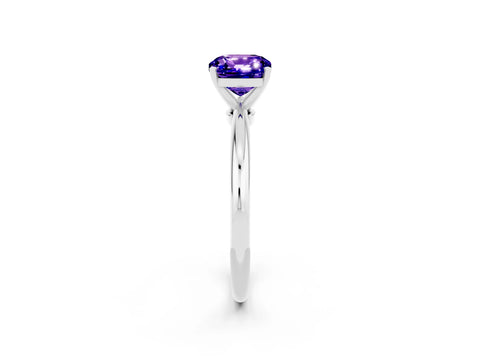 White gold Cushion Cut Tanzanite Solitaire Ring with Six-Prong Setting and Classic Band_2