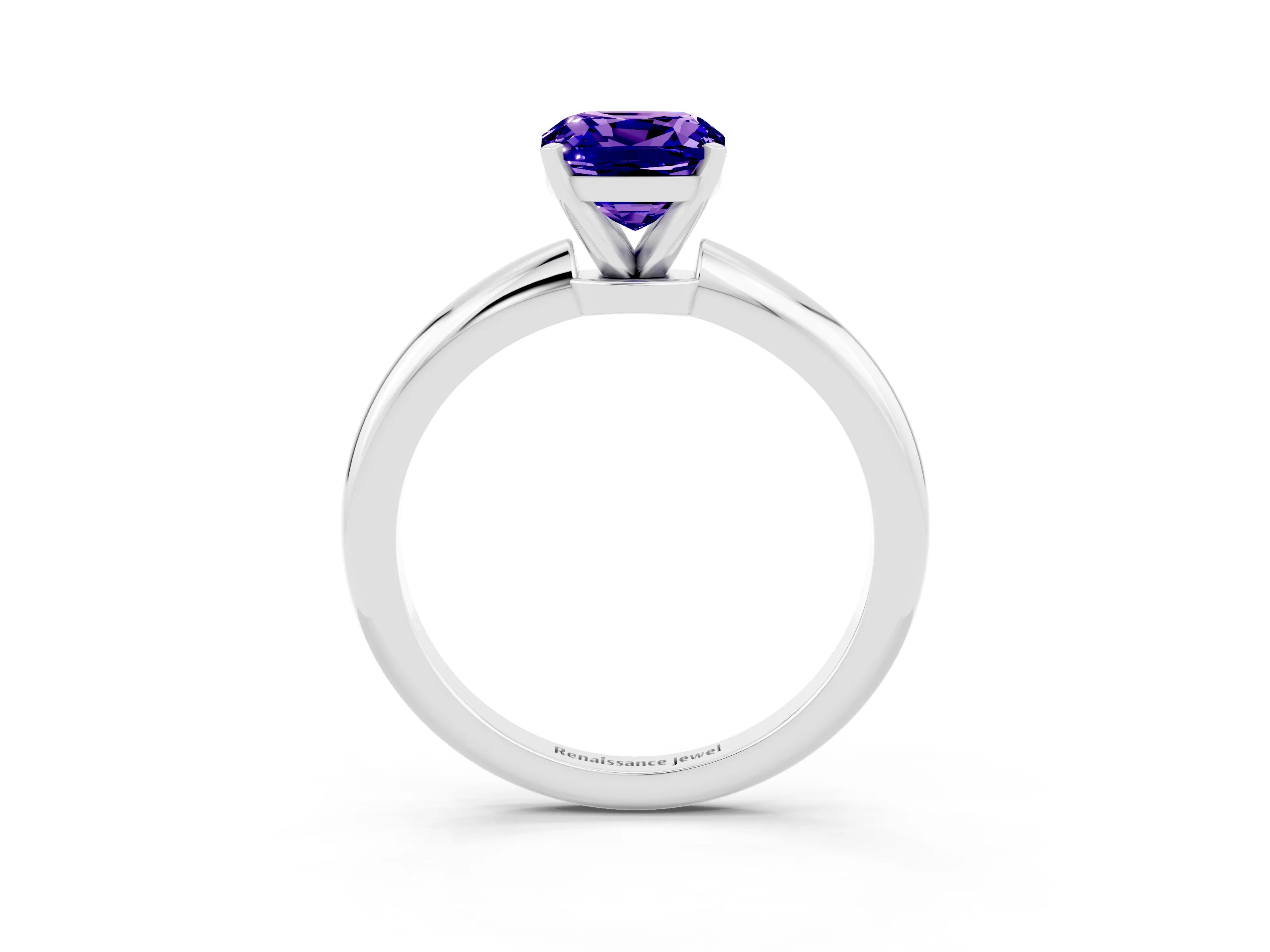 White gold Cushion Cut Tanzanite Solitaire Ring with Six-Prong Setting and Classic Band_3