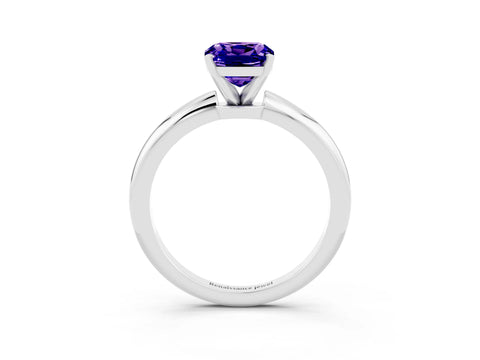 White gold Cushion Cut Tanzanite Solitaire Ring with Six-Prong Setting and Classic Band_3