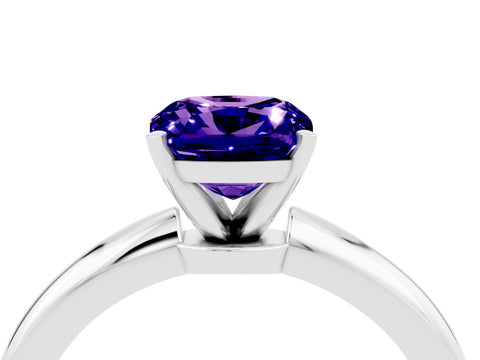 White gold Cushion Cut Tanzanite Solitaire Ring with Six-Prong Setting and Classic Band_4