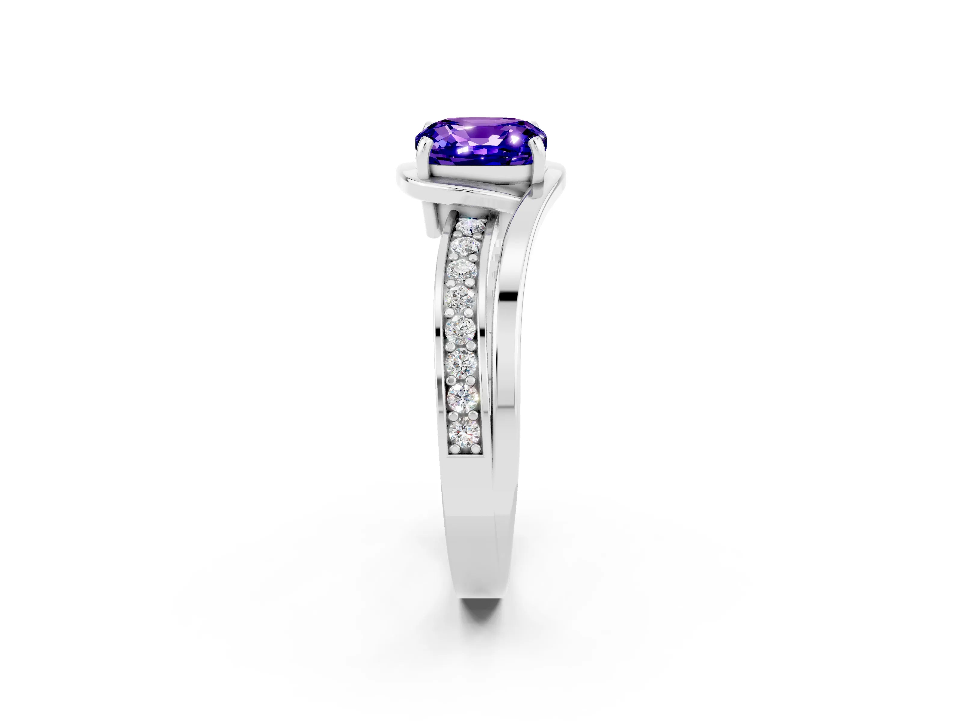 White gold Cushion Cut Tanzanite Solitaire Ring with Split Shank and Prong Setting_2