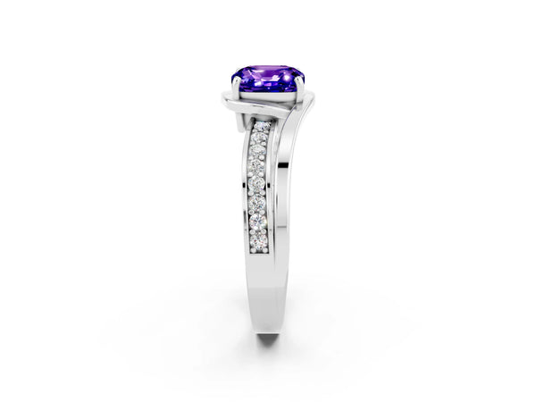 White gold Cushion Cut Tanzanite Solitaire Ring with Split Shank and Prong Setting