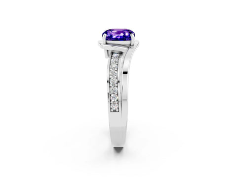White gold Cushion Cut Tanzanite Solitaire Ring with Split Shank and Prong Setting_2