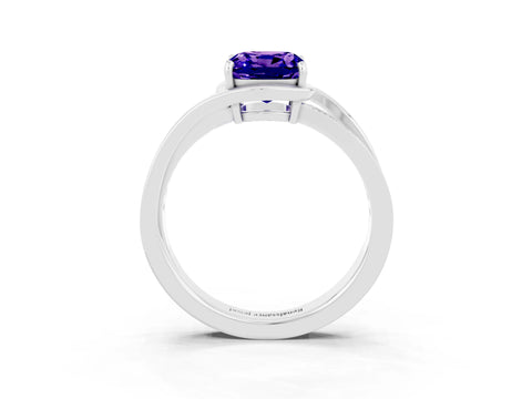 White gold Cushion Cut Tanzanite Solitaire Ring with Split Shank and Prong Setting_3