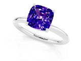 White gold Cushion Cut Tanzanite Solitaire Ring with Thin Band and Four-Prong Setting_1