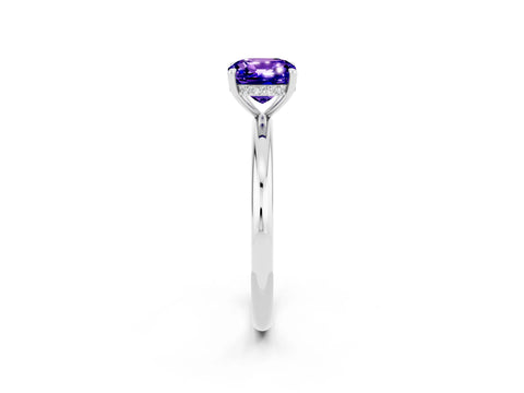 White gold Cushion Cut Tanzanite Solitaire Ring with Thin Band and Four-Prong Setting_2