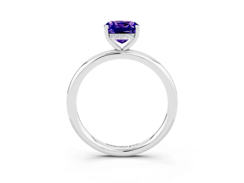 White gold Cushion Cut Tanzanite Solitaire Ring with Thin Band and Four-Prong Setting_3
