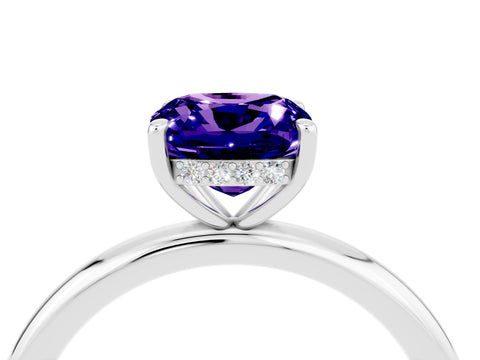 White gold Cushion Cut Tanzanite Solitaire Ring with Thin Band and Four-Prong Setting_4