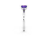 White gold Cushion Cut Tanzanite Solitaire Ring with Thin Band and Prong Setting_14