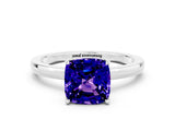 White gold Cushion Cut Tanzanite Solitaire Ring with Thin Band and Prong Setting_36