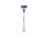 White gold Cushion Cut Tanzanite Solitaire Ring with Thin Band and Prong Setting_38