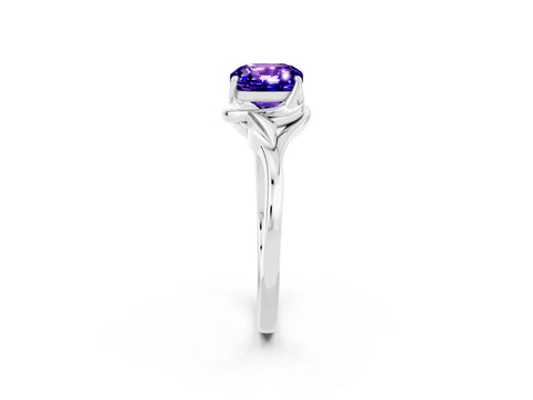 White gold Cushion Cut Tanzanite Solitaire Ring with Twist Band and Four-Prong Setting_38