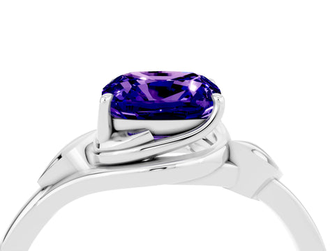 White gold Cushion Cut Tanzanite Solitaire Ring with Twist Band and Four-Prong Setting_40
