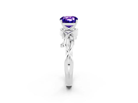 White gold Cushion Cut Tanzanite Solitaire Ring with Twisted Band and Prong Setting_2