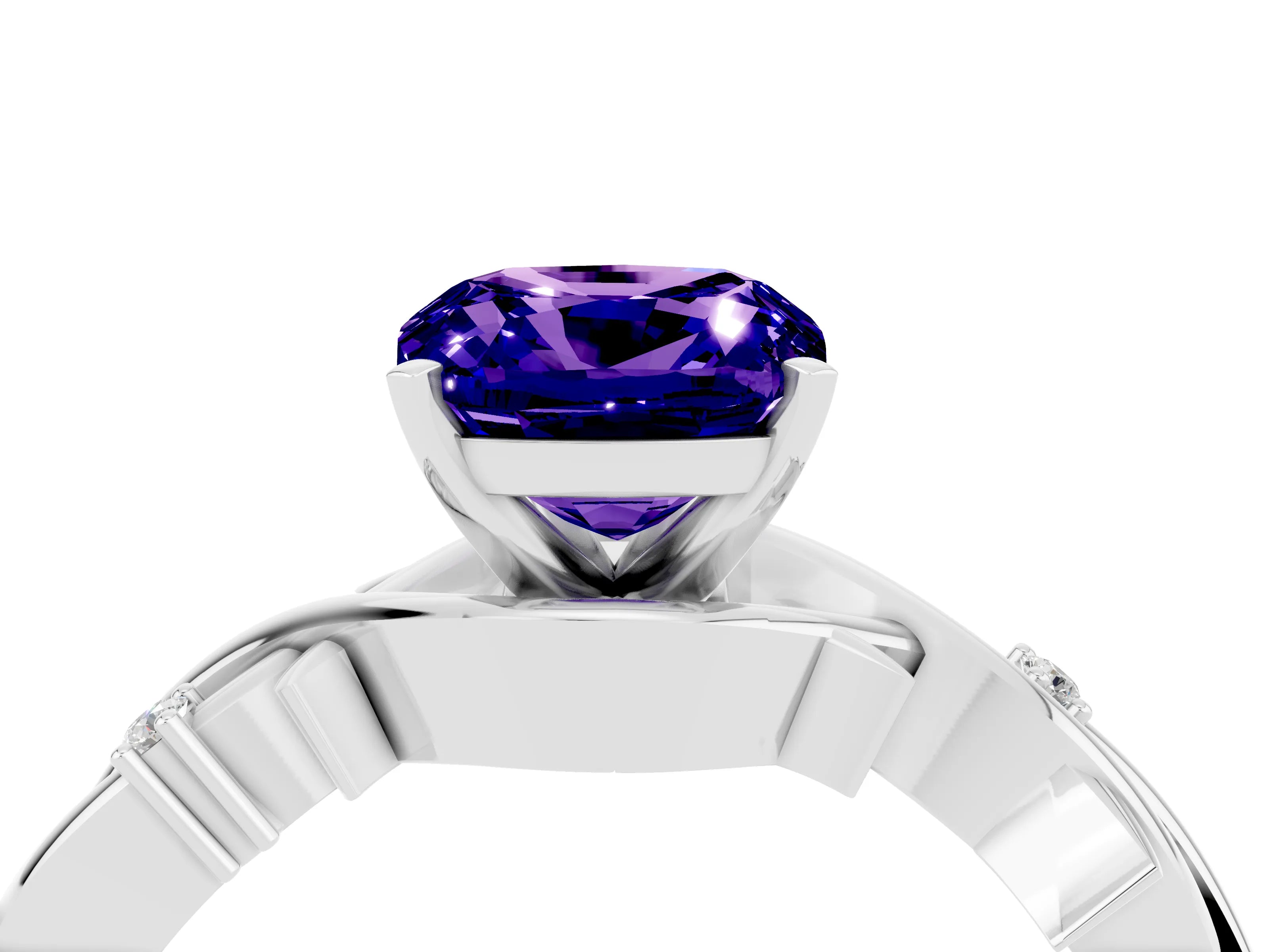 White gold Cushion Cut Tanzanite Solitaire Ring with Twisted Band and Prong Setting_4