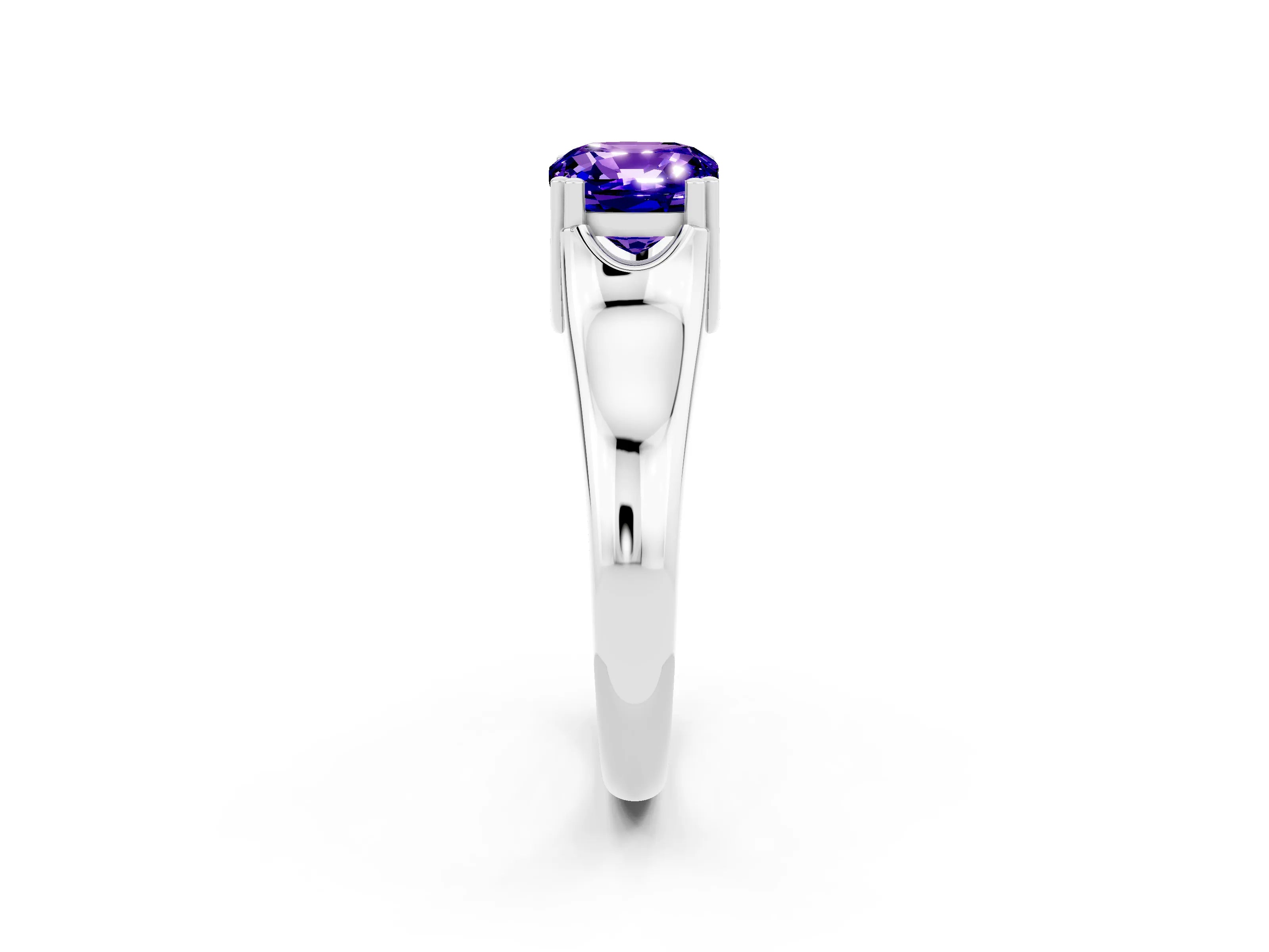 White gold Cushion Cut Tanzanite Solitaire Ring with Wide Band and Prong Setting_2