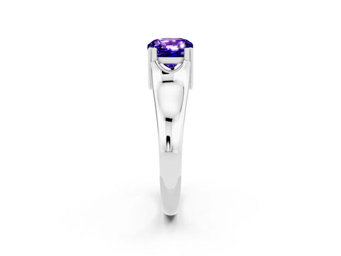 White gold Cushion Cut Tanzanite Solitaire Ring with Wide Band and Prong Setting_2