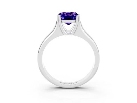 White gold Cushion Cut Tanzanite Solitaire Ring with Wide Band and Prong Setting_3