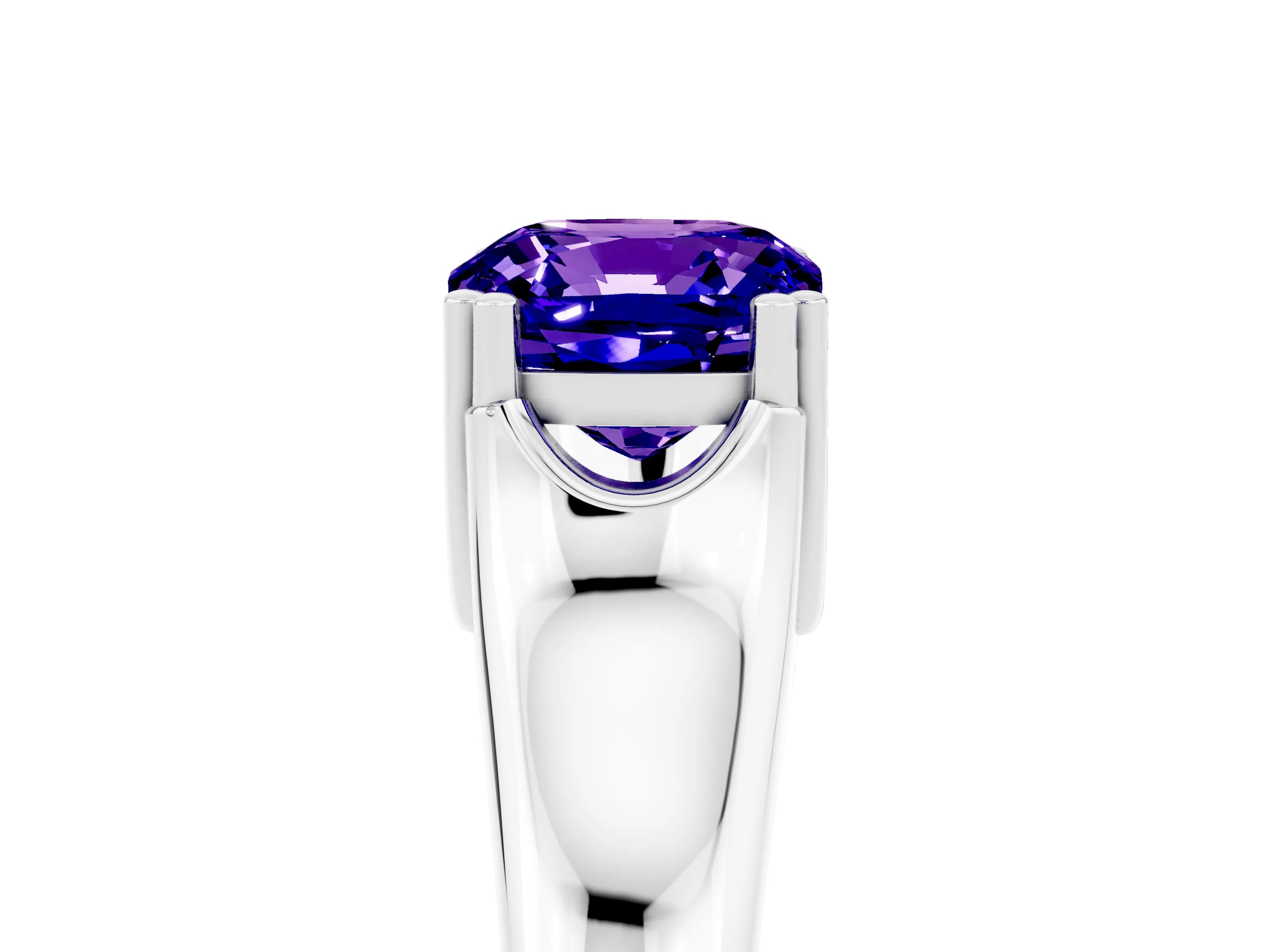 White gold Cushion Cut Tanzanite Solitaire Ring with Wide Band and Prong Setting_5