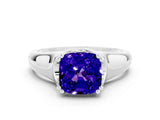 White gold Cushion Cut Tanzanite Solitaire Ring with Wide Band and Prong Setting