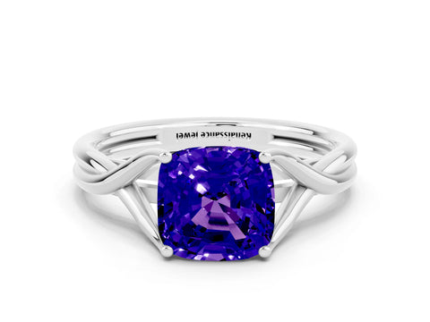 White gold Cushion Cut Tanzanite Solitaire Twist Band Prong Setting Ring_24