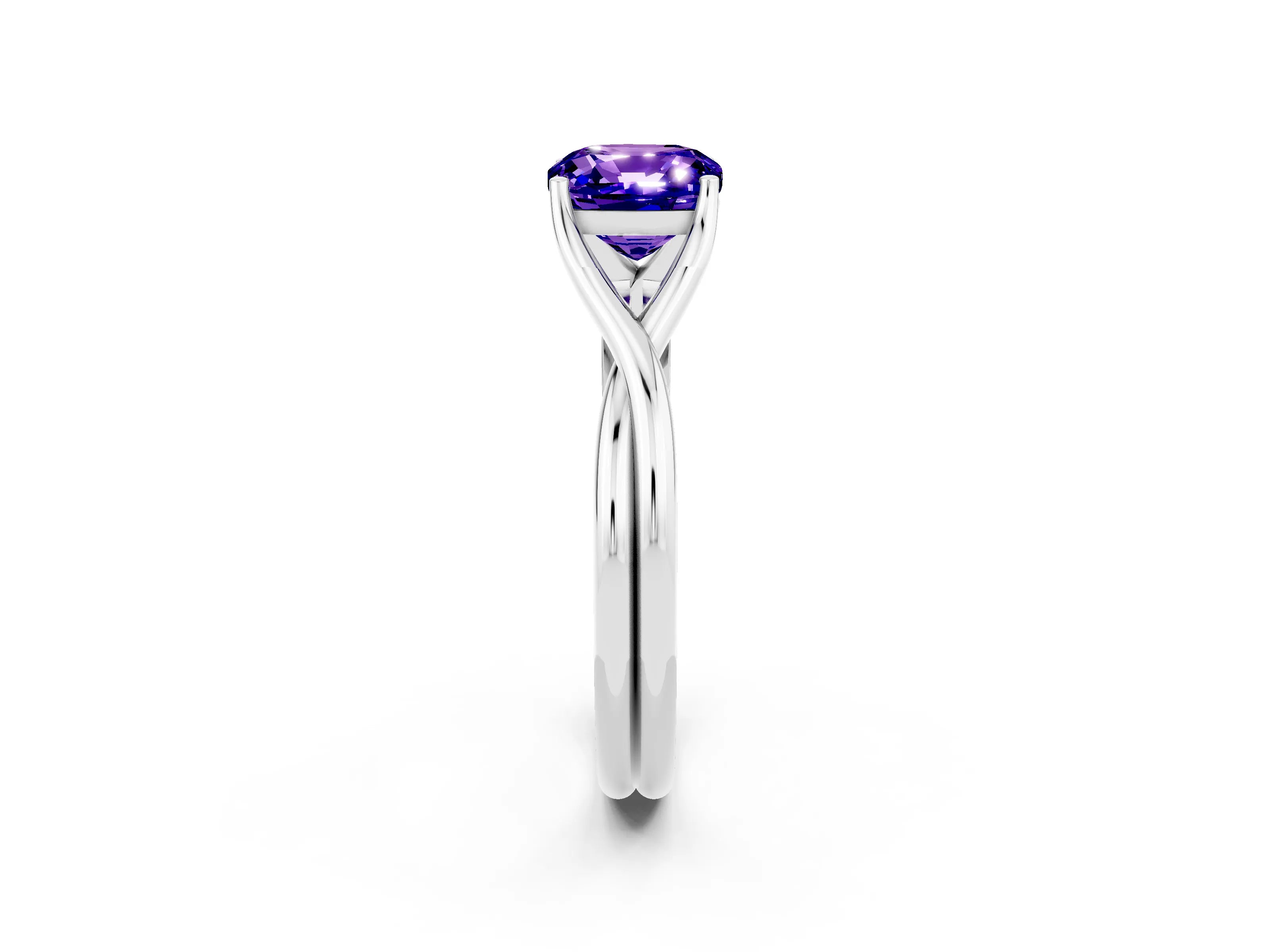 White gold Cushion Cut Tanzanite Solitaire Twist Band Prong Setting Ring_26