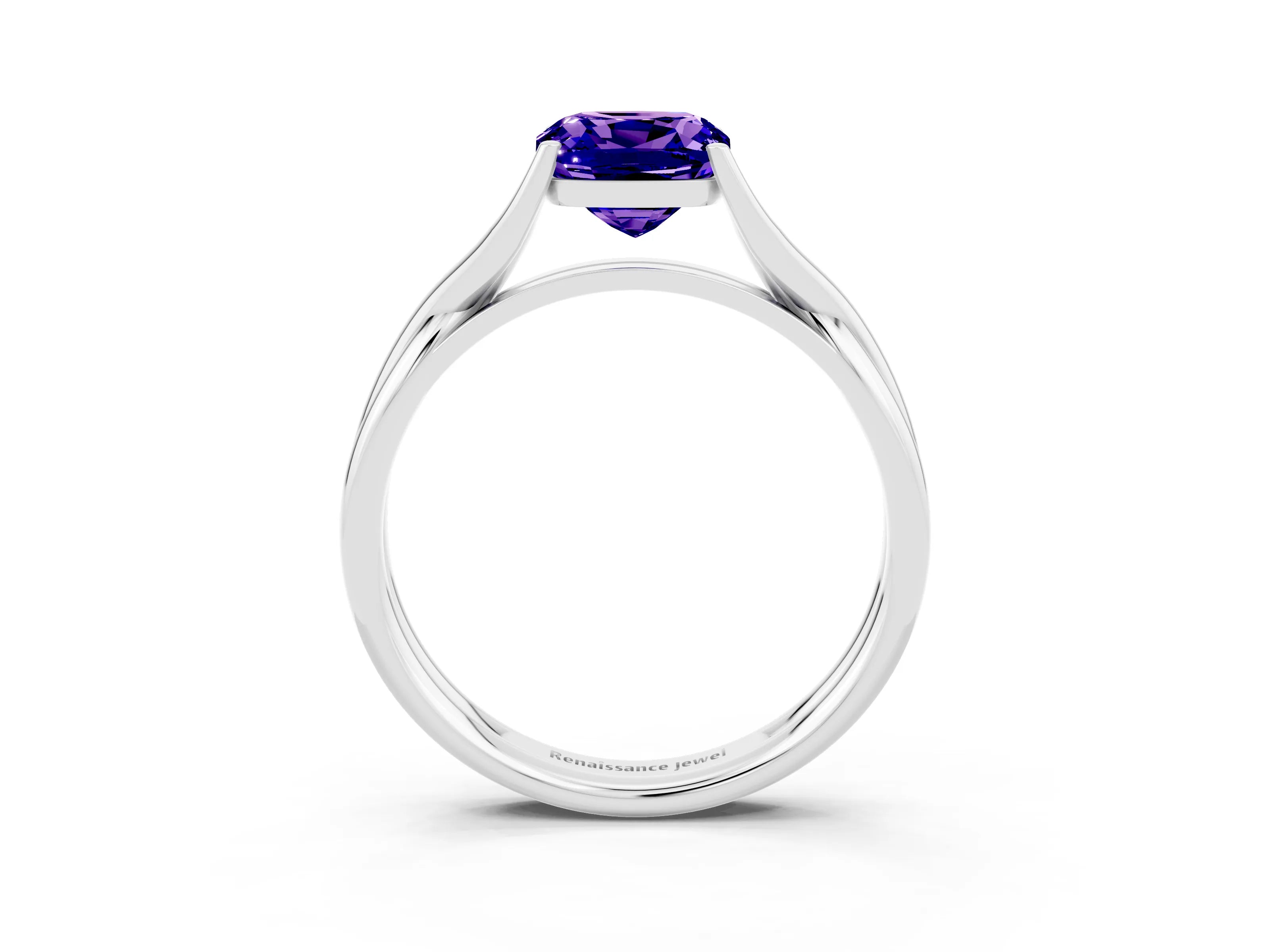 White gold Cushion Cut Tanzanite Solitaire Twist Band Prong Setting Ring_27