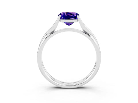 White gold Cushion Cut Tanzanite Solitaire Twist Band Prong Setting Ring_27
