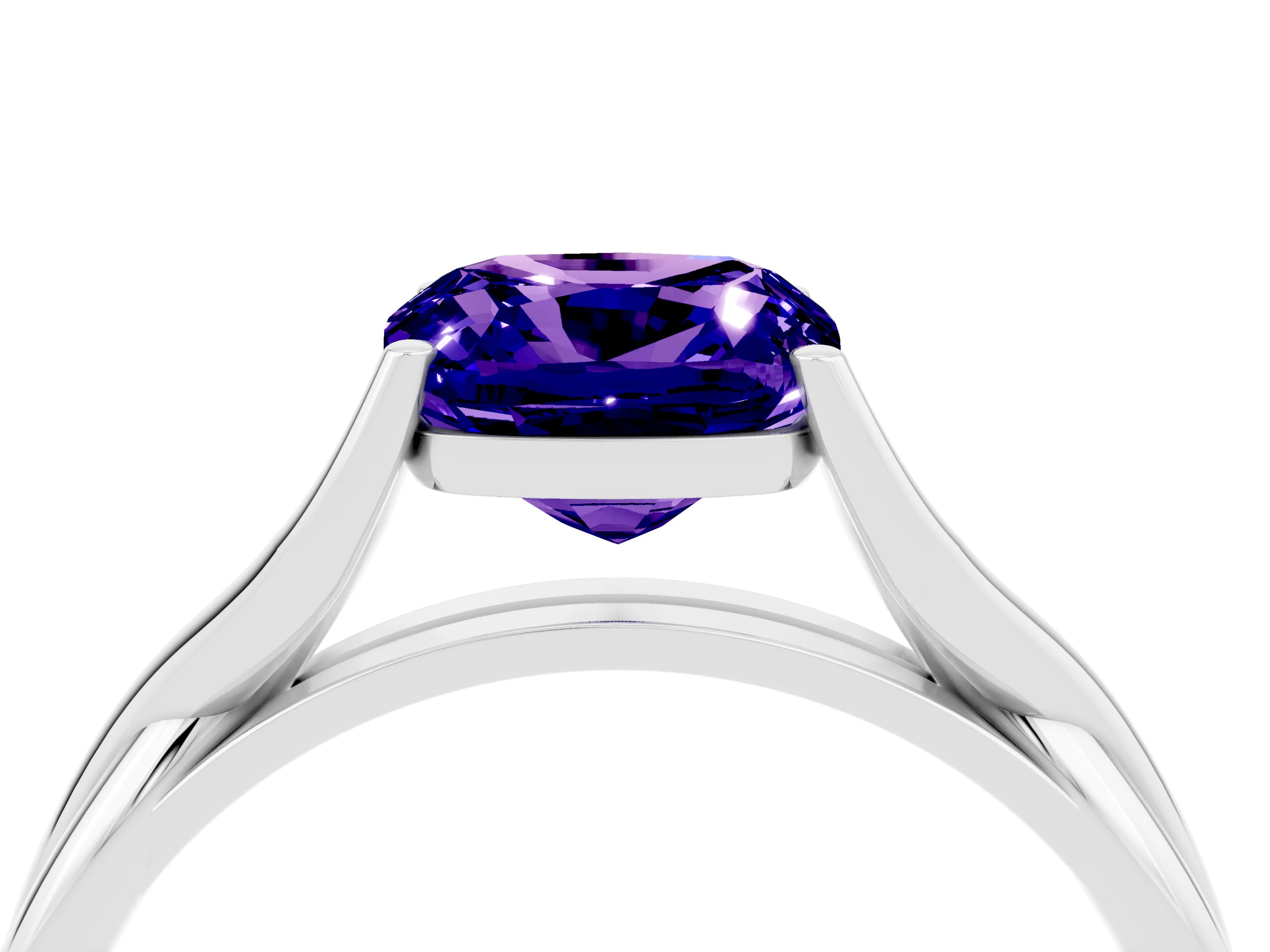 White gold Cushion Cut Tanzanite Solitaire Twist Band Prong Setting Ring_28