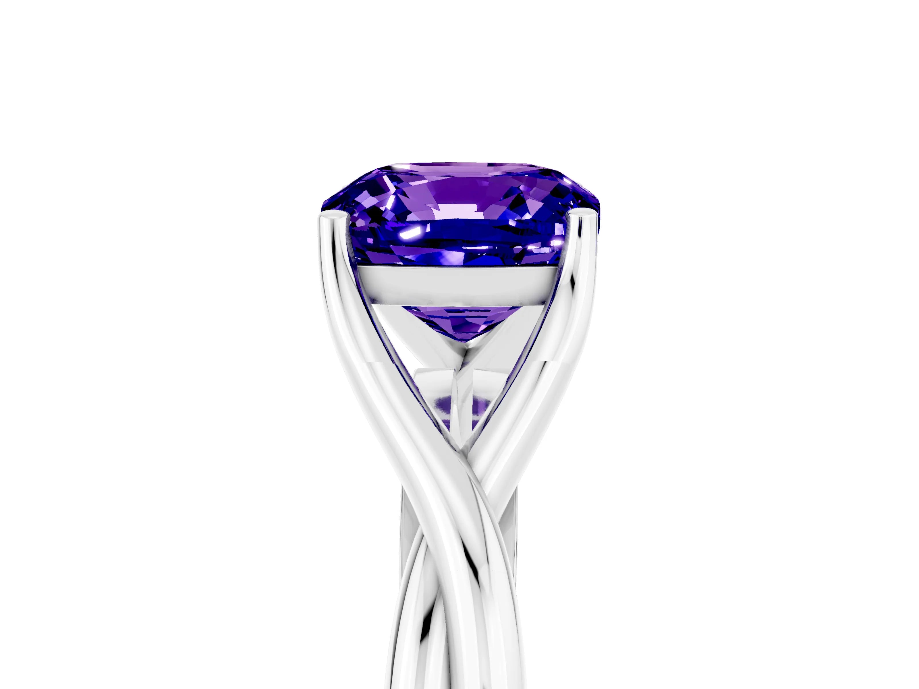 White gold Cushion Cut Tanzanite Solitaire Twist Band Prong Setting Ring_29