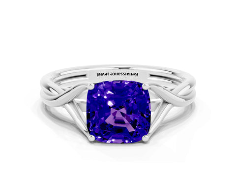 White gold Cushion Cut Tanzanite Solitaire Twist Band Prong Setting Ring_36