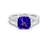 White gold Cushion Cut Tanzanite Solitaire Twist Band Prong Setting Ring_36