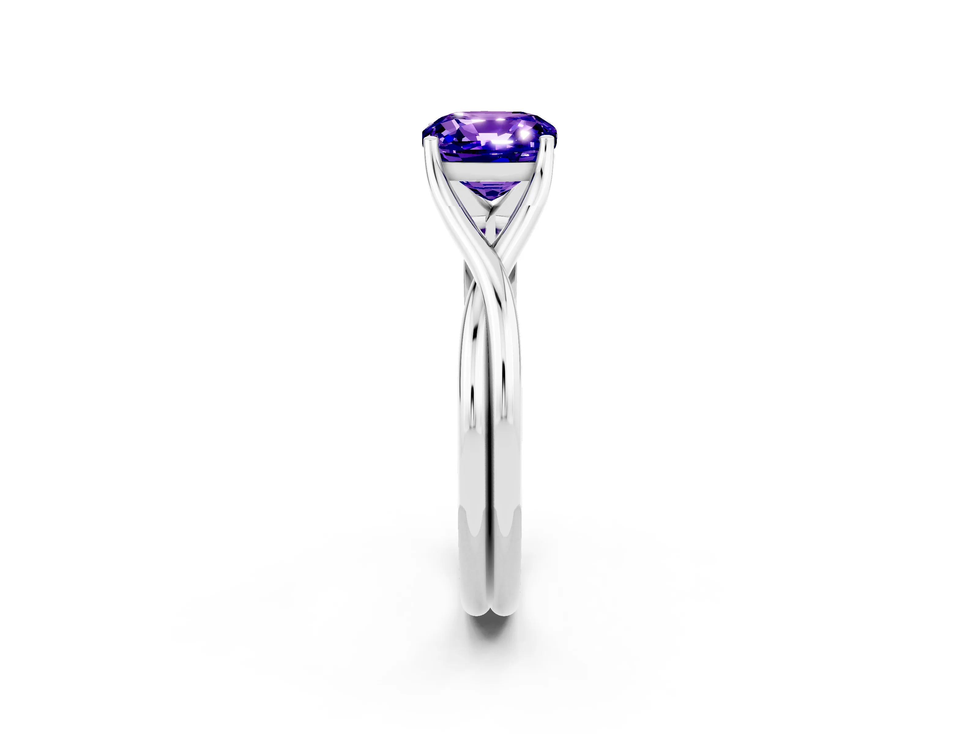 White gold Cushion Cut Tanzanite Solitaire Twist Band Prong Setting Ring_38