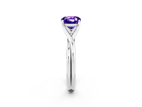 Silver Cushion Cut Tanzanite Solitaire Twist Band Prong Setting Ring