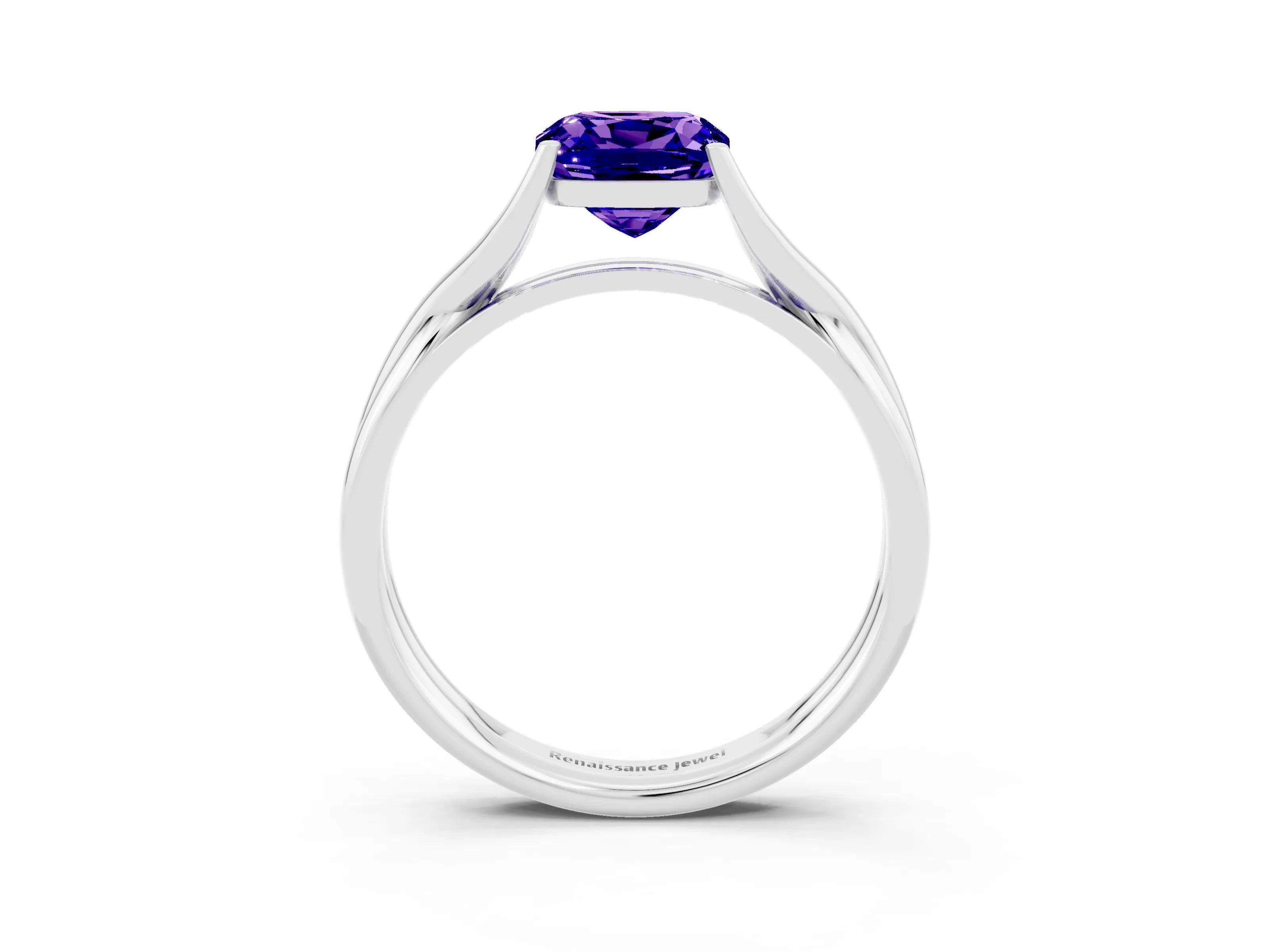 White gold Cushion Cut Tanzanite Solitaire Twist Band Prong Setting Ring_39