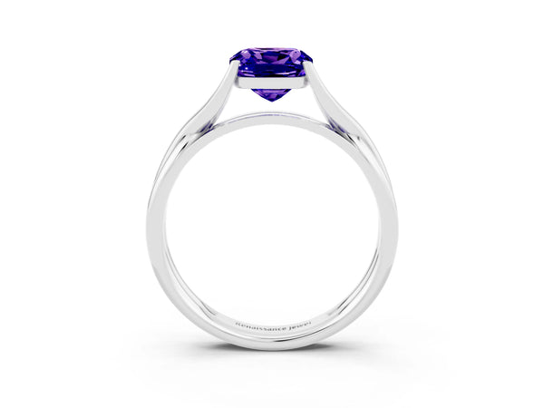 White gold Cushion Cut Tanzanite Solitaire Twist Band Prong Setting Ring