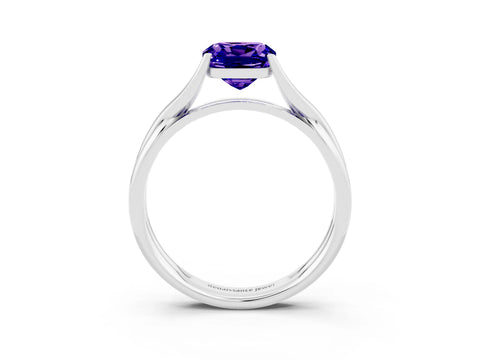 White gold Cushion Cut Tanzanite Solitaire Twist Band Prong Setting Ring_39