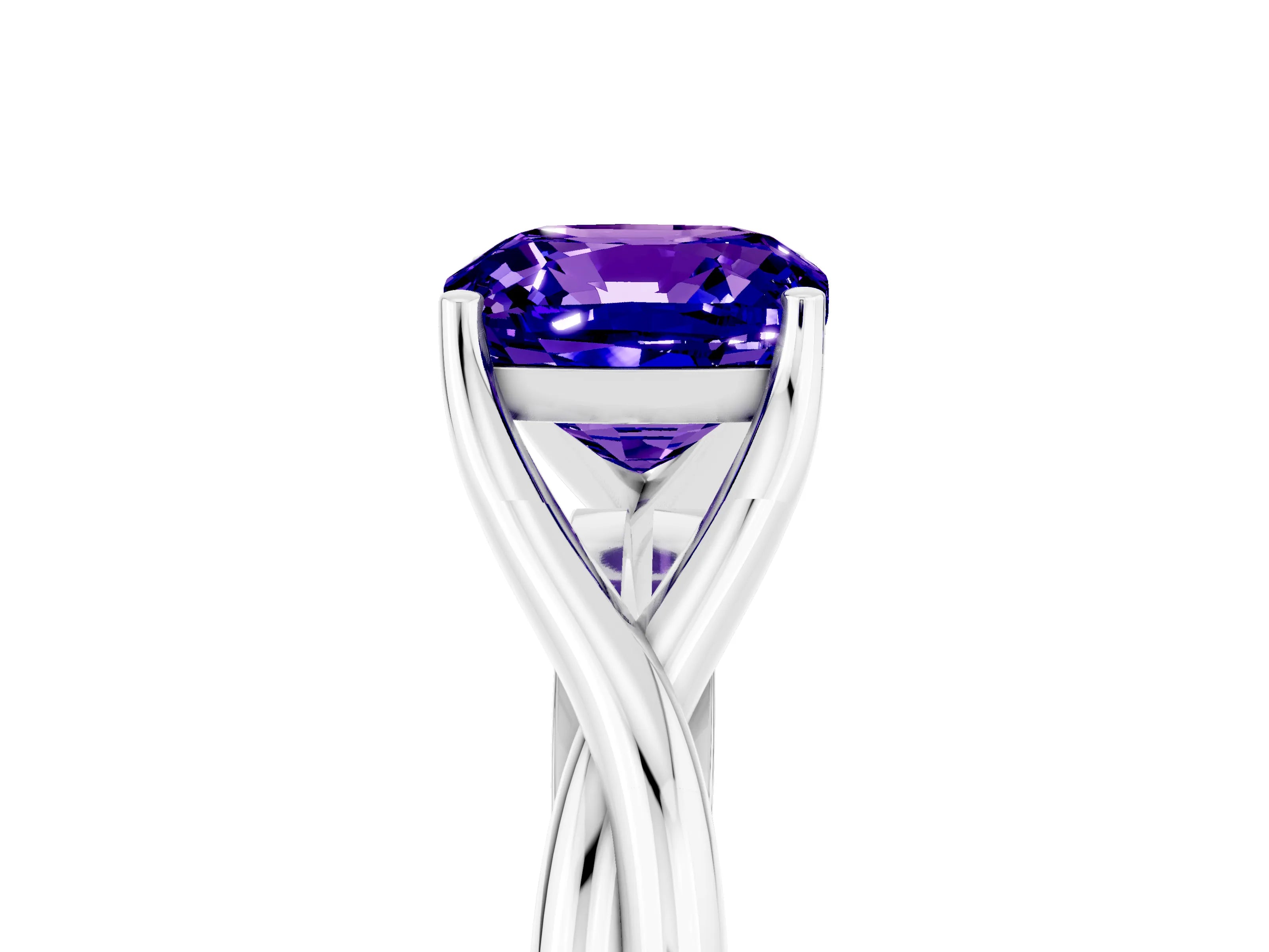 White gold Cushion Cut Tanzanite Solitaire Twist Band Prong Setting Ring_41